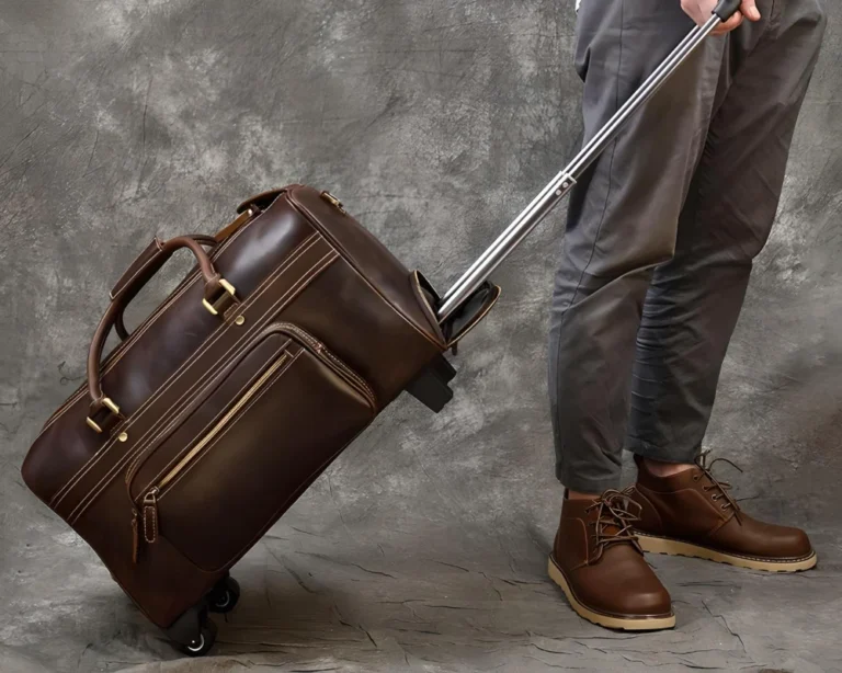 vintage cowhide leather trolley luggage 09