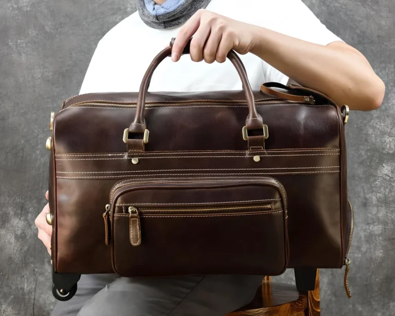 vintage cowhide leather trolley luggage 19