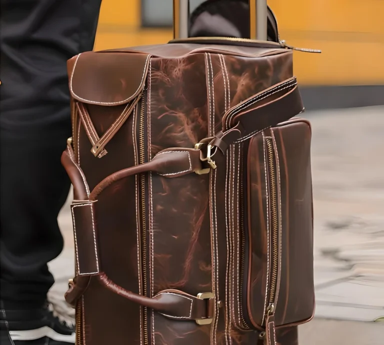 vintage cowhide leather trolley luggage 24
